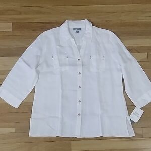 JM Collection Classic White Blouse